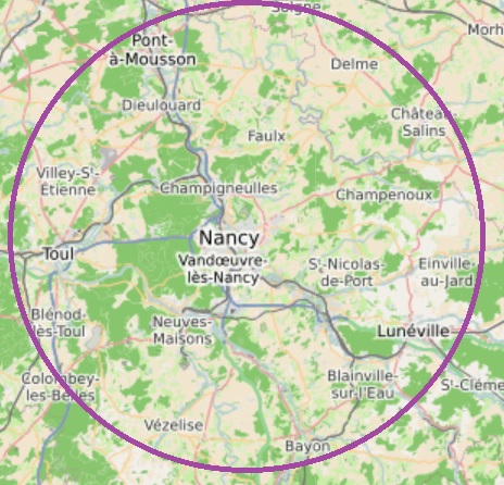 Zone d'intervention Second Life — 30 km autour de Nancy